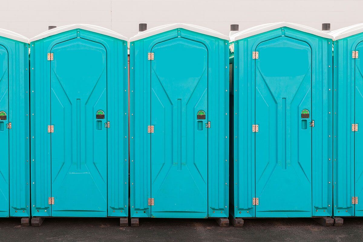 Industrial portable restroom units at a plant in Port Angeles, Washington