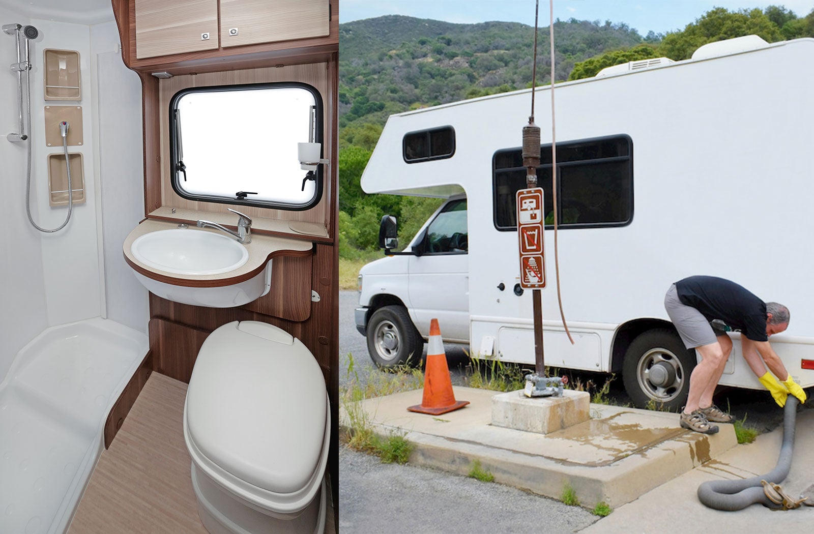 Portable RV/camper toilet and holding tank setup in Port Angeles, Washington