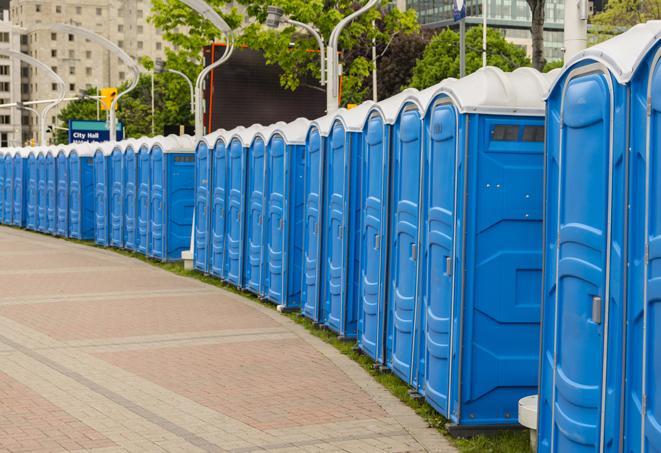 Seasonal porta potty units set up at a Port Angeles, Washington venue